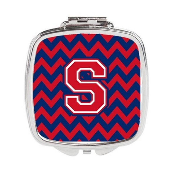 Carolines Treasures Letter S Chevron Yale Blue and Crimson Compact Mirror CJ1054-SSCM